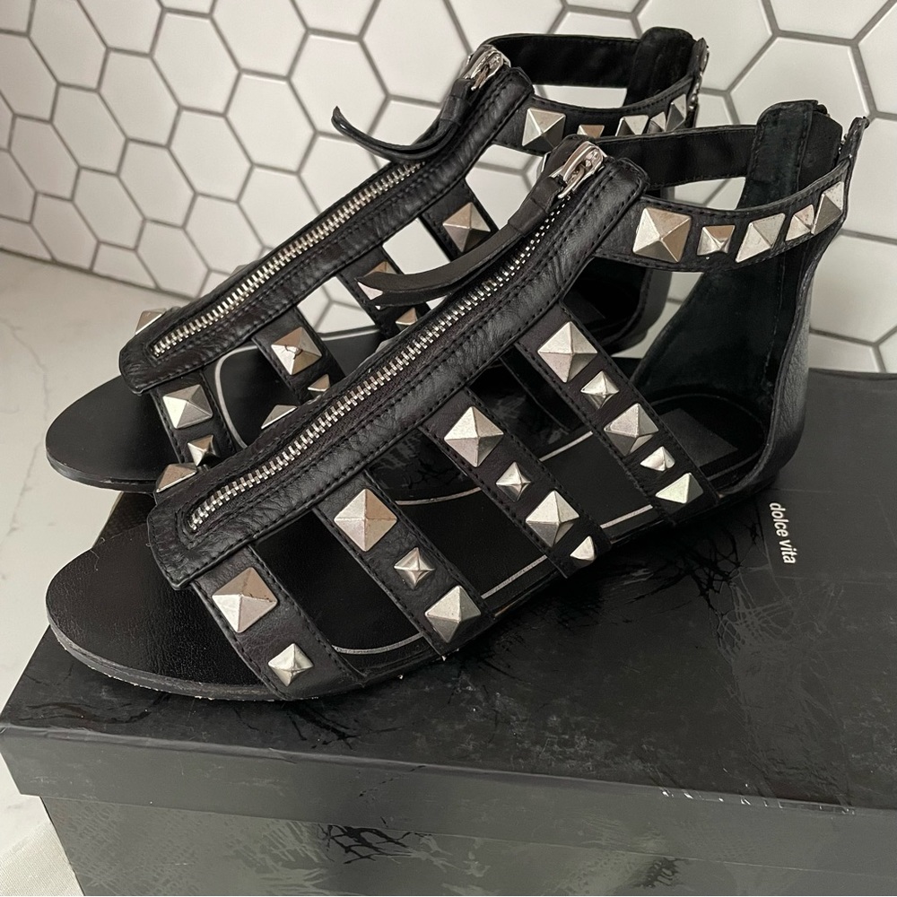Dolce Vita Black Leather Neve Stud Sandal